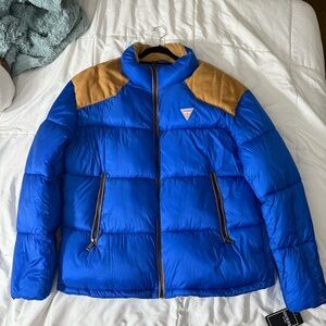 Guess blue and tan puffer jacket